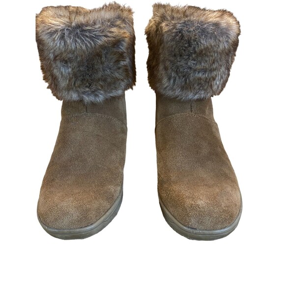 Minnetonka Ankle Winter Boots Women's Size 8 Brown Suede Faux Fur Trim Comfort - Picture 3 of 16